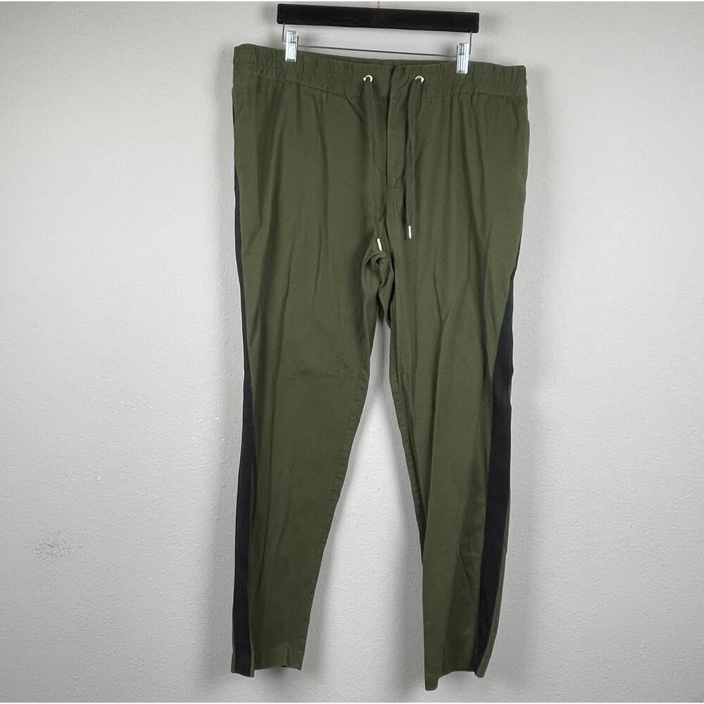 Good Counsel Men’s 44 Baylor Tuxedo Chino Pants – Olive Green, Black Side Stripe